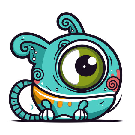 Cute cartoon monster with green eyes. Vector illustration isolated on white background.のイラスト素材