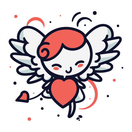 Cute cartoon cupid with heart and wings. Vector illustration.のイラスト素材