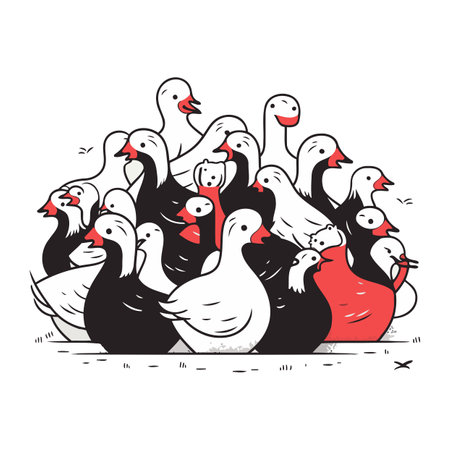 Flock of ducks. Vector illustration in doodle style.のイラスト素材