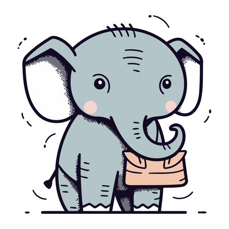 Cute cartoon elephant. Vector illustration of an elephant with a bag.のイラスト素材
