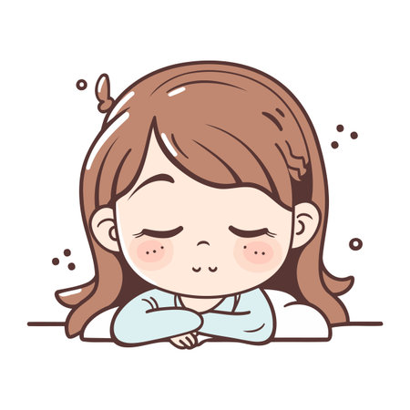 Cute little girl sleeping. Vector cartoon illustration. Isolated on white background.のイラスト素材