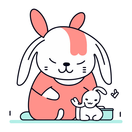 Vector illustration of cute little bunny with baby. Line art design for web. site. advertising. banner. poster. board and print.のイラスト素材