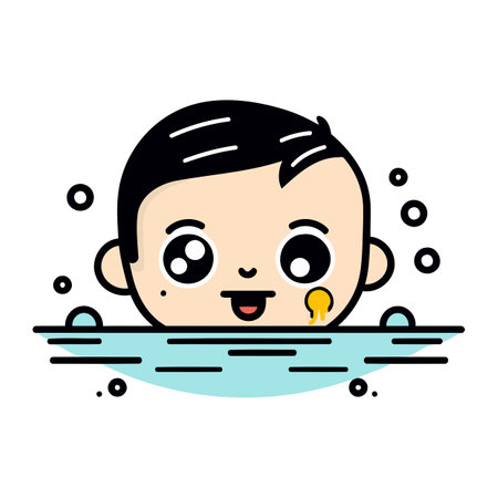 Cute cartoon baby boy face in swimming pool. Vector illustration.のイラスト素材