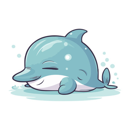 Cute cartoon dolphin. Vector illustration isolated on a white background.のイラスト素材