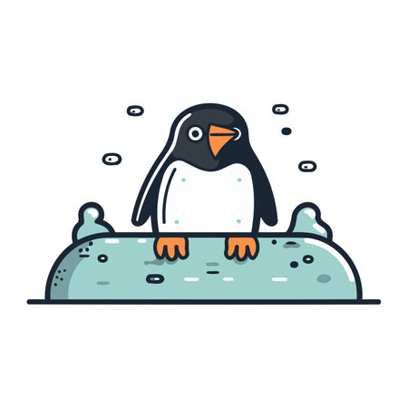 Cute penguin sitting on ice. Vector illustration in cartoon style.のイラスト素材