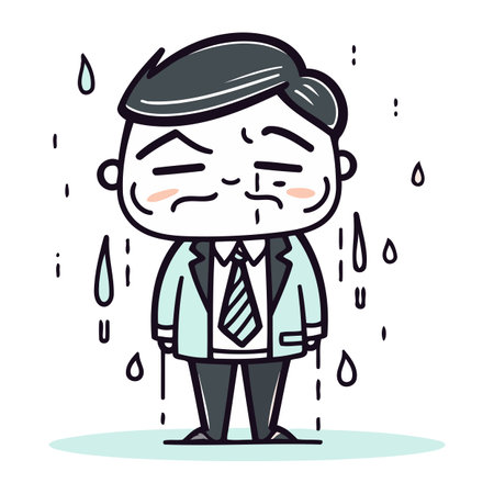 Stressful businessman cartoon character with rain drops. Vector illustration.のイラスト素材