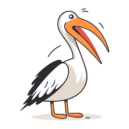 Cute cartoon pelican isolated on white background. Vector illustration.のイラスト素材