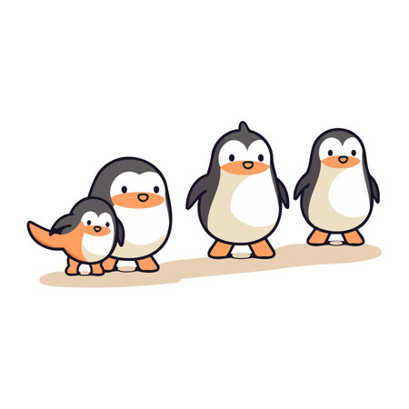 Penguin family. Cute cartoon animals. Vector illustration.のイラスト素材