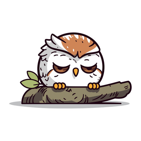 Cute owl sitting on a branch. Vector illustration isolated on white background.のイラスト素材
