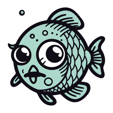Funny kawaii fish. Vector illustration isolated on white background.のイラスト素材