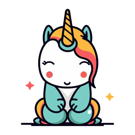 Cute little unicorn. Vector illustration in flat style. Isolated on white background.のイラスト素材