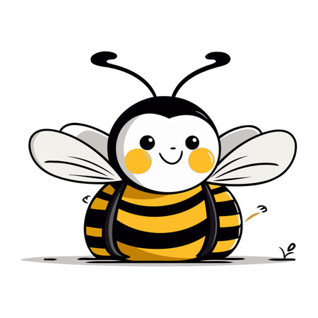 Cute cartoon bee on a white background. Vector illustration of a bee.のイラスト素材