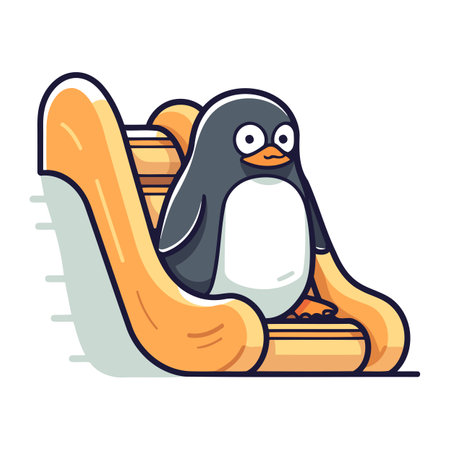 Penguin slide icon. Cute cartoon penguin illustration.のイラスト素材