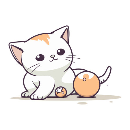 Cute cartoon cat sitting and playing with ball. Vector illustration.のイラスト素材