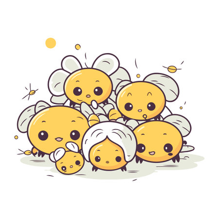 Cartoon vector illustration of cute little bees. Cute cartoon animal.のイラスト素材