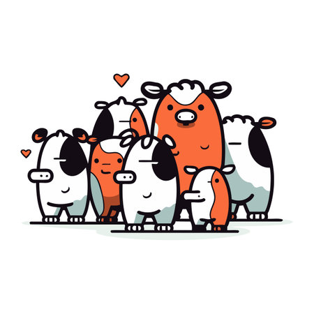 Cute hand drawn vector illustration of a group of funny cartoon animals in love.のイラスト素材