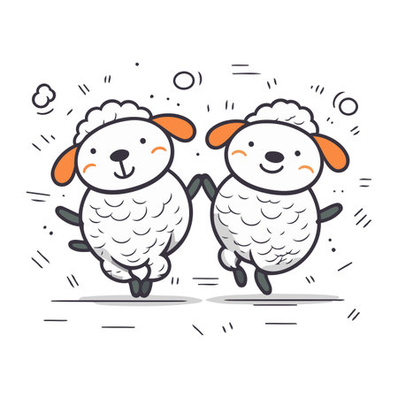 Cute cartoon sheep. Vector illustration in doodle style.のイラスト素材