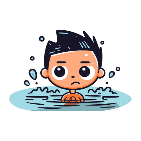 Boy drowning in the water. Vector illustration in a flat style.のイラスト素材