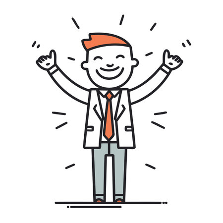 Businessman with hands up vector illustration. thin line design. editable stroke.のイラスト素材