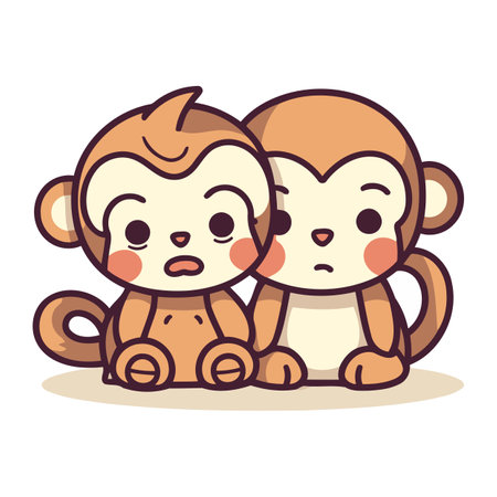 cute monkey and monkey couple cartoon vector illustration graphic design doodleのイラスト素材