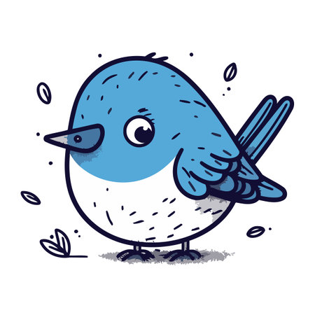 Cute cartoon blue bird. Vector illustration isolated on white background.のイラスト素材