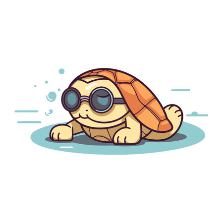 Cartoon turtle character with sunglasses. Vector illustration in a flat style.のイラスト素材