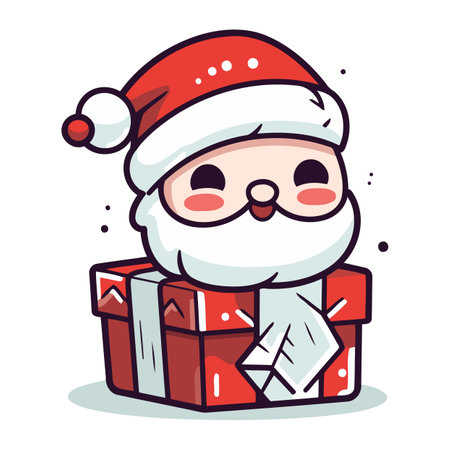 Cute Santa Claus with gift box. Vector cartoon character illustration.のイラスト素材