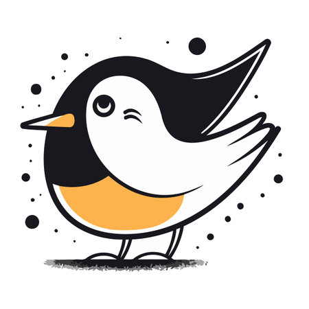 Vector illustration of a cute little bird on a white background with dots.のイラスト素材