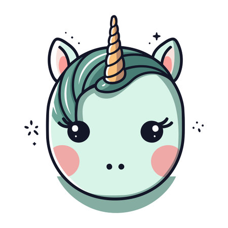 Cute cartoon unicorn. Vector illustration in flat style. Isolated on white background.のイラスト素材