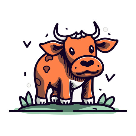 Cute cartoon cow vector illustration. Cute farm animal character.のイラスト素材