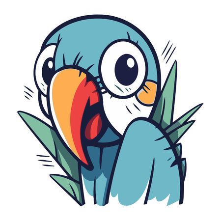 Cute cartoon parrot. Vector illustration isolated on white background.のイラスト素材