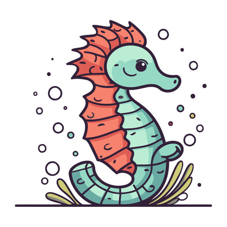 Cute cartoon seahorse. Sea animal. Vector illustration.のイラスト素材