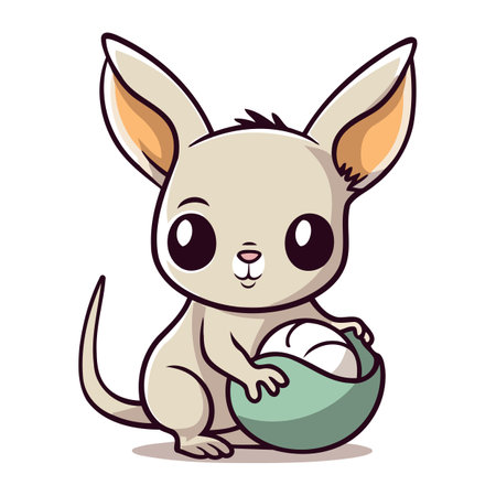 kangaroo with egg on white background. cute kangaroo cartoonのイラスト素材