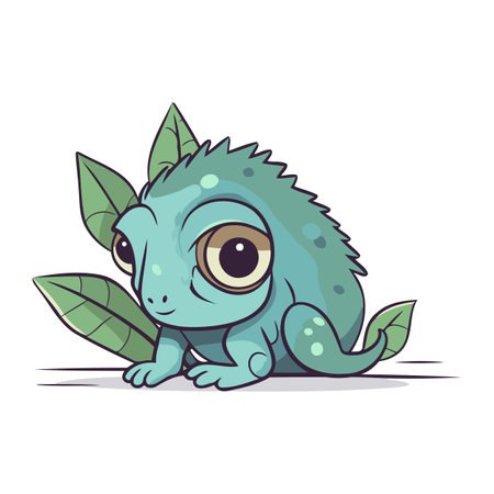 Cute cartoon chameleon. Vector illustration isolated on white background.のイラスト素材