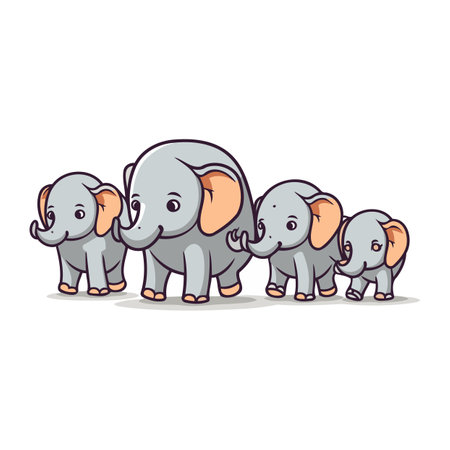 Elephants family. Vector illustration isolated on a white background.のイラスト素材