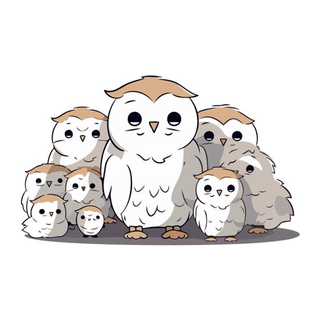Owl family with a baby on a white background. Vector illustrationのイラスト素材