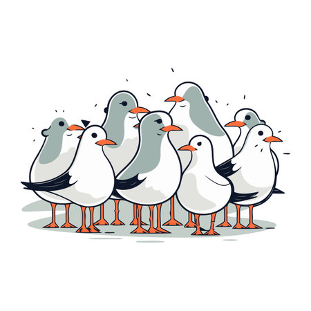 Group of seagulls. Vector illustration on white background.のイラスト素材