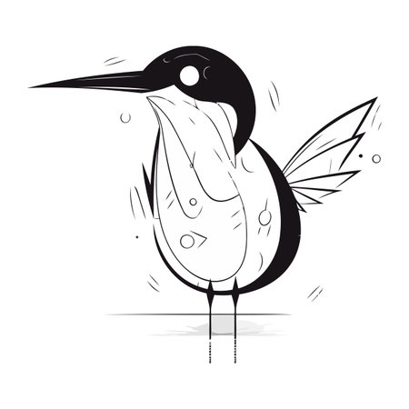 Vector illustration of a black and white bird on a white background.のイラスト素材
