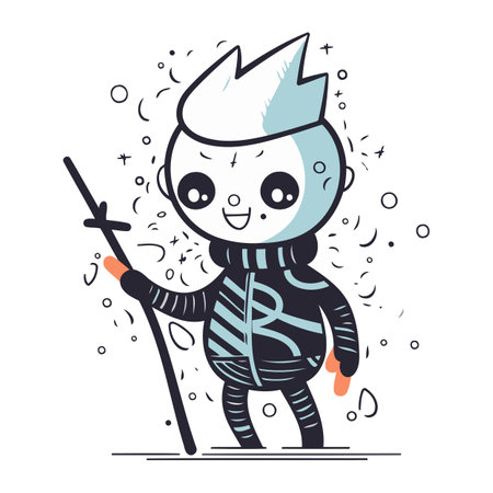 Cute kawaii knight with magic wand. Vector illustration.のイラスト素材