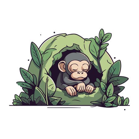 Monkey in the jungle. Vector illustration of a monkey in the jungle.のイラスト素材