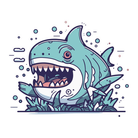Cartoon shark. Vector illustration on white background. Isolated.のイラスト素材