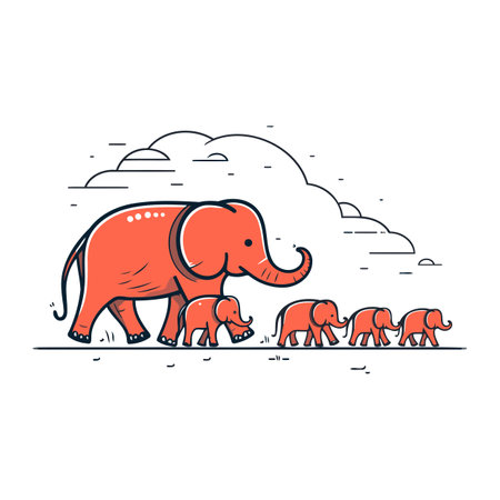 Vector illustration of a cute elephant with cubs on white background.のイラスト素材