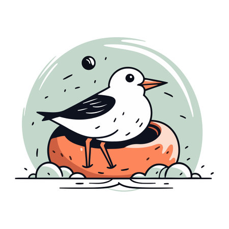 Seagull in an egg. Vector illustration in cartoon style.のイラスト素材