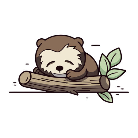 Cute little bear sleeping on a log. Cartoon vector illustration.のイラスト素材