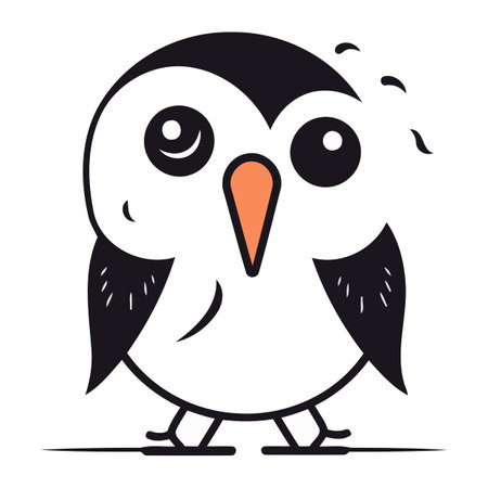 Cute cartoon penguin. Hand drawn vector illustration isolated on white background.のイラスト素材