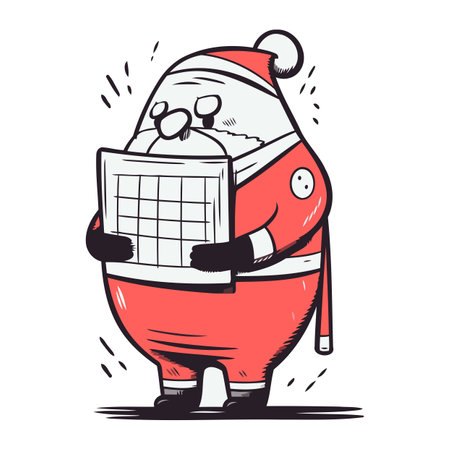 Cartoon Santa Claus with a newspaper. Vector illustration on white background.のイラスト素材