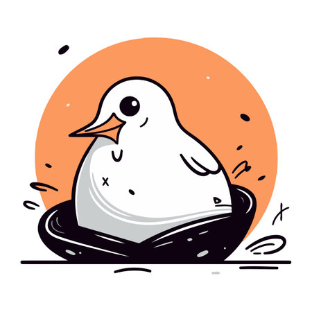Vector illustration of a cute cartoon penguin sitting in a nest.のイラスト素材