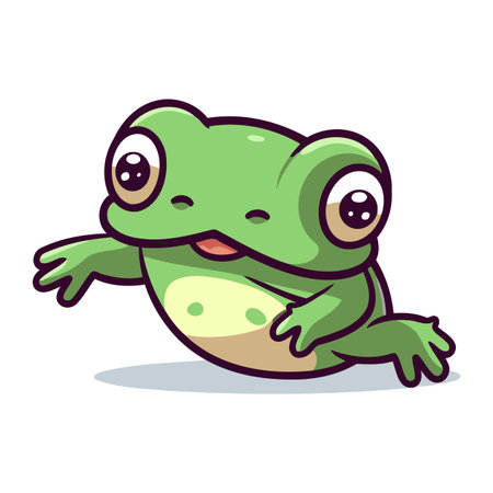 Frog cartoon character isolated on white background. Vector illustration of funny green frog.のイラスト素材