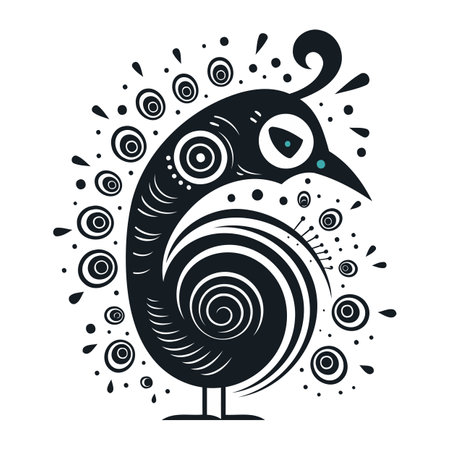 Peacock. Black and white vector illustration on white background.のイラスト素材