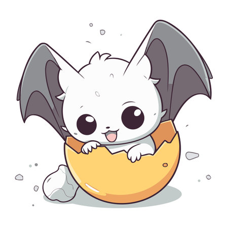 Cute cartoon baby bat peeking out of an egg. Vector illustration.のイラスト素材